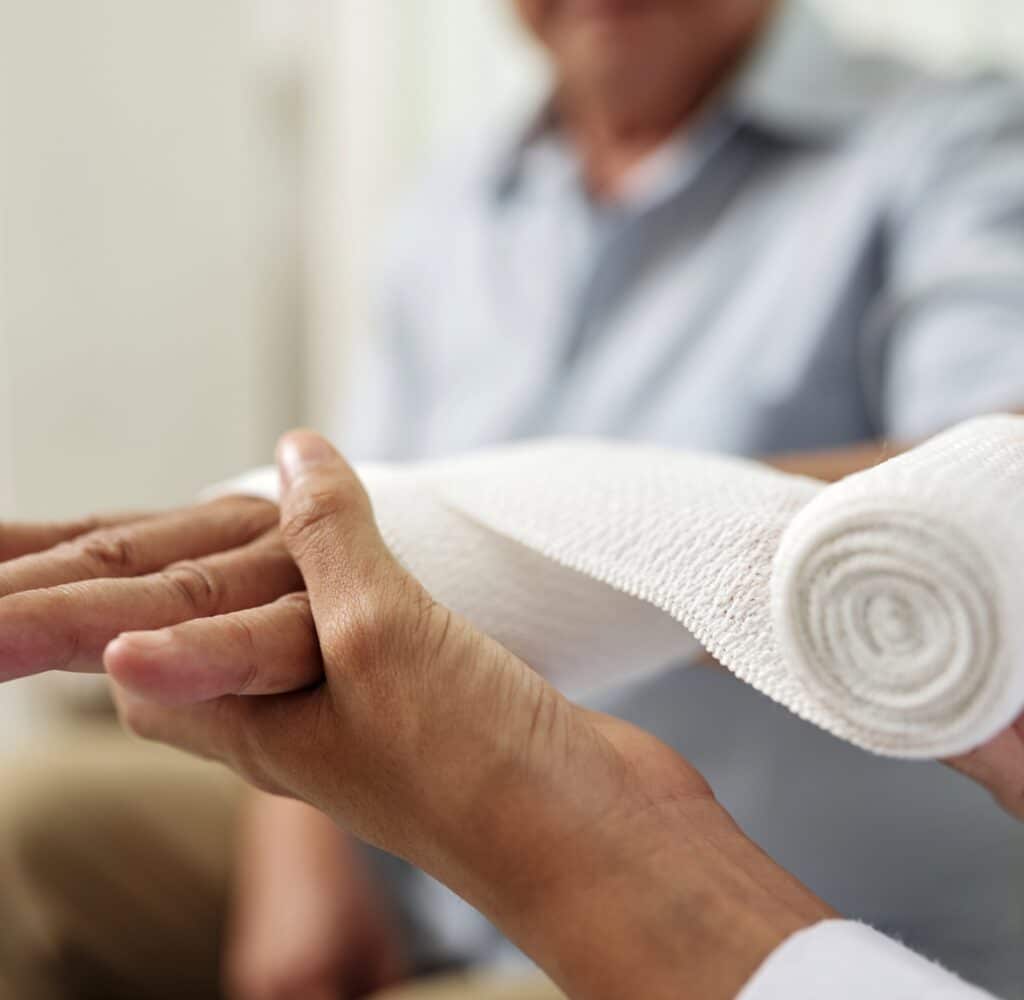 A patient receives wound care at the Eaton Rapids Medical Center